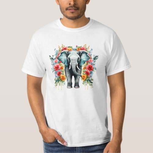 Colorful Floral Elephant T_Shirt