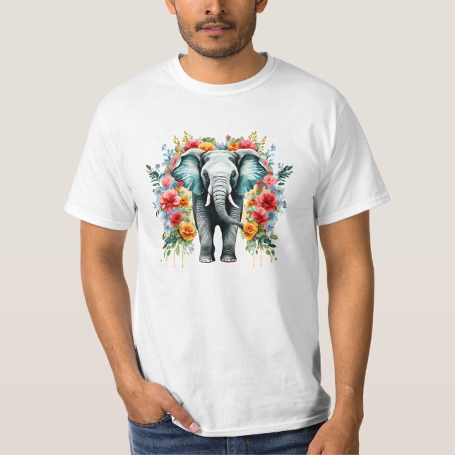 Colorful Floral Elephant T-Shirt (Front)