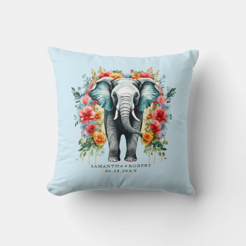 Colorful Floral Elephant Throw Pillow