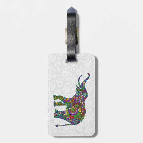 Colorful Floral Elephant White Damasks Luggage Tag