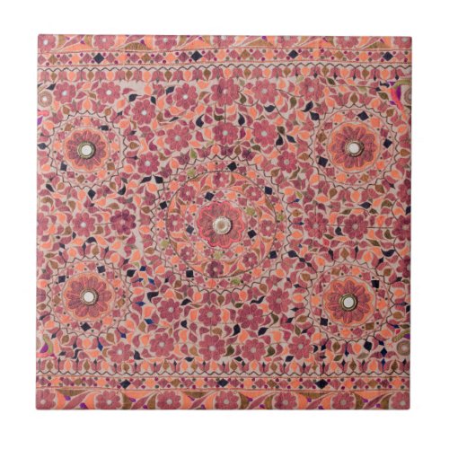 Colorful Floral Embroidery Print Ceramic Tile