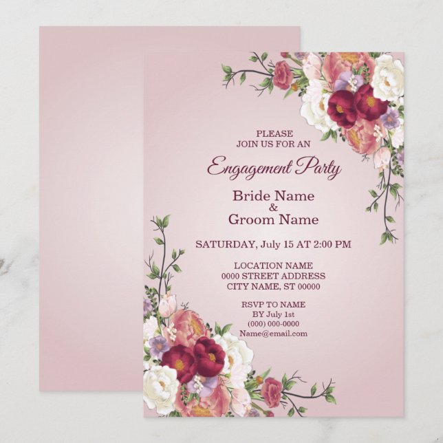Colorful Floral Engagement Invitation (Front/Back)