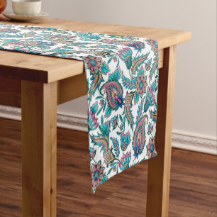 Colorful floral ethnic paisley patternl short table runner