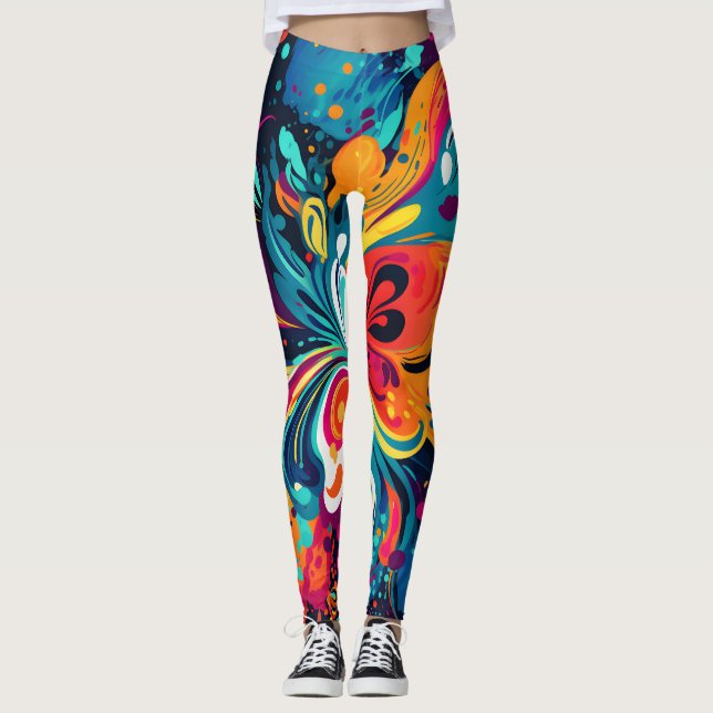 Colorful Floral Explosion: Abstract Floral Swirl Leggings (Front)
