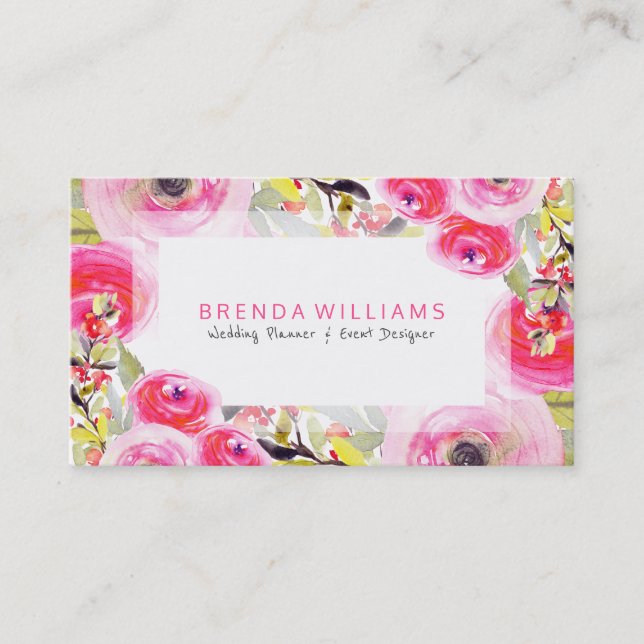 Colorful Floral Explosion Wedding Planner Design Business Card (Front)
