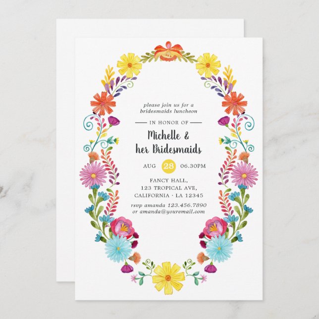 Colorful Floral Fiesta Bridesmaids Luncheon Invitation (Front/Back)