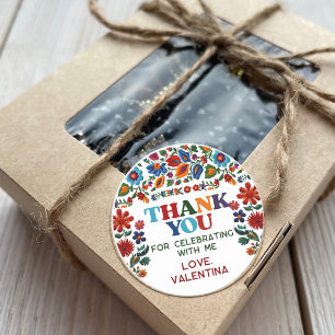 Colorful Floral Fiesta Embroidery Flower Thank You Classic Round Sticker