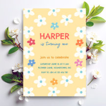Colorful Floral First Birthday Invitation