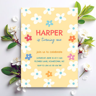 Colorful Floral First Birthday Invitation
