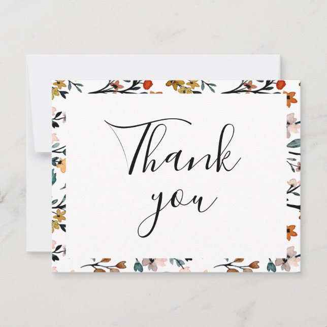 Colorful Floral Flat Thank You Card (Front)