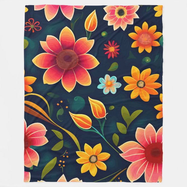 Colorful Floral Fleece Blanket (Front)