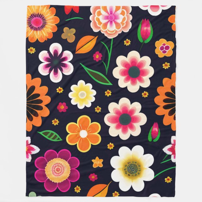 Colorful Floral Fleece Blanket (Front)