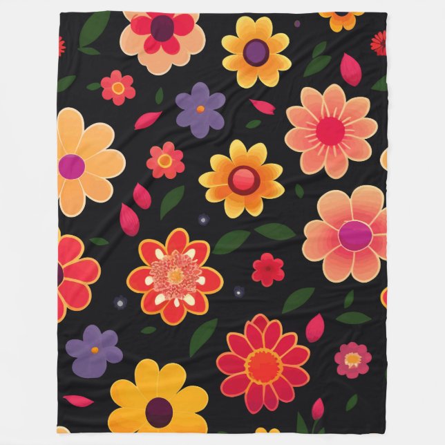 Colorful Floral Flowers Fleece Blanket (Front)