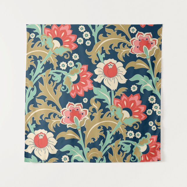 Colorful Floral Folk: Hand Drawn Tapestry (Front)