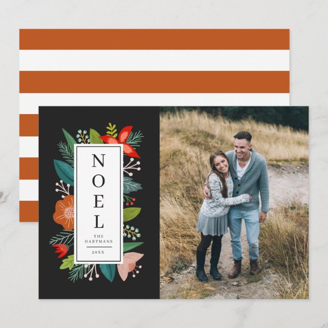 Colorful Floral Frame | Noel | Photo Holiday Card (Front/Back)
