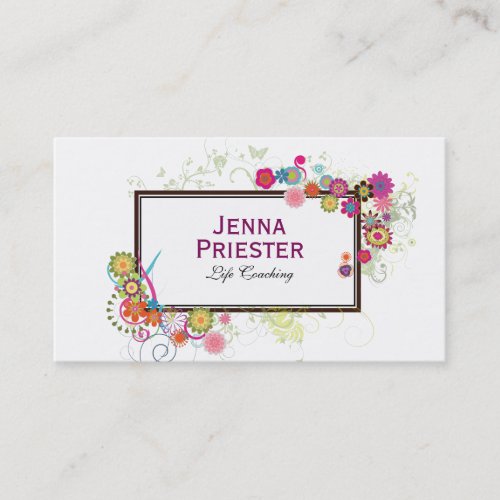 Colorful Floral Frame On whit Black Accents Business Card