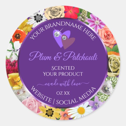 Colorful Floral Frame Purple Product Labels Hearts