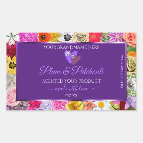 Colorful Floral Frame Purple Product Labels Hearts