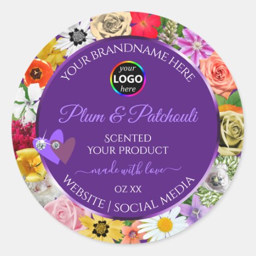 Colorful Floral Frame Purple Product Labels Logo
