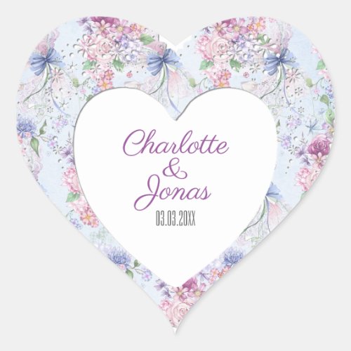 Colorful Floral Frame_ Save The Date Heart Sticker