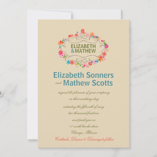 Colorful floral frame - wedding invitation (Front)