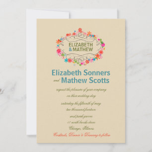 Colorful floral frame - wedding invitation