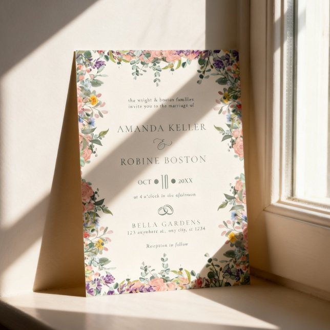 Colorful Floral Frame Wedding Invitation (Creator Uploaded)