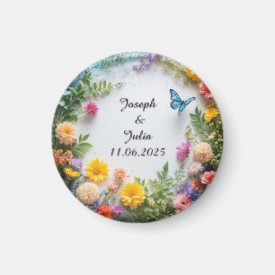 Colorful Floral Frame with Blue Butterfly Magnet
