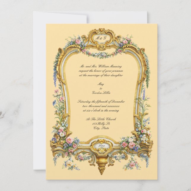 Colorful Floral Fruit Baroque Rococo Frame Wedding Invitation (Front)