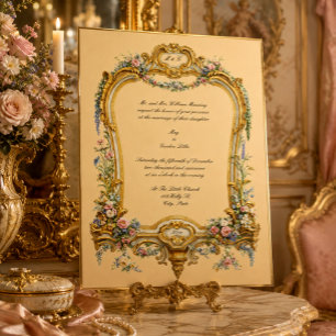 Colorful Floral Fruit Baroque Rococo Frame Wedding Invitation