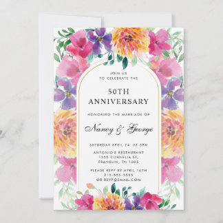 Colorful Floral Garden 50th Wedding Anniversary Invitation