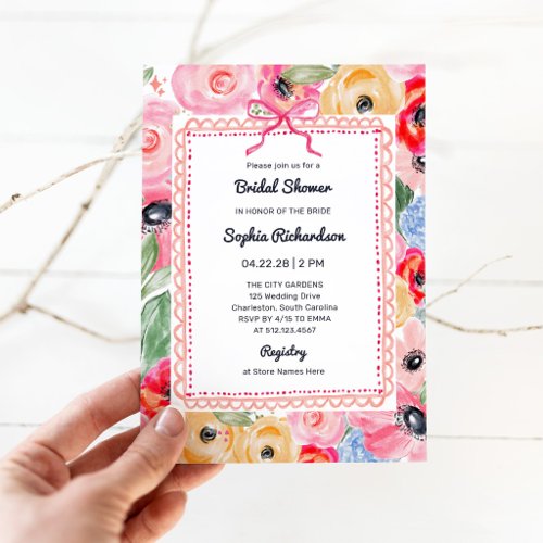 Colorful Floral | Garden Bow Bridal Shower Invitation