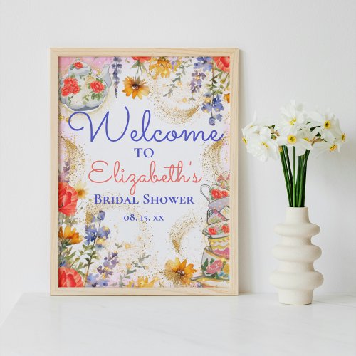 Colorful Floral Garden Bridal Tea Party Welcome Poster