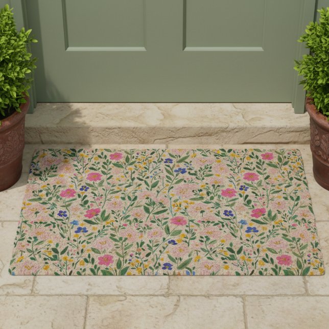Colorful Floral Garden Coir Mat (cute fun colorful floral garden coir welcome mat)
