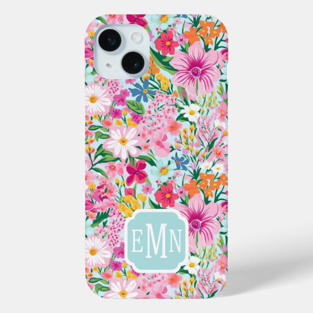 Colorful Floral Garden Monogrammed Case-Mate iPhone Case (Back)