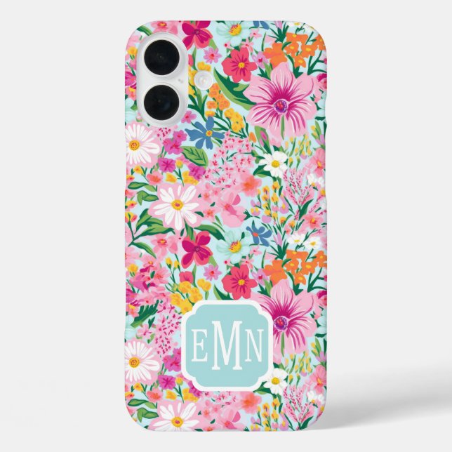 Colorful Floral Garden Monogrammed Case-Mate iPhone Case (Back)