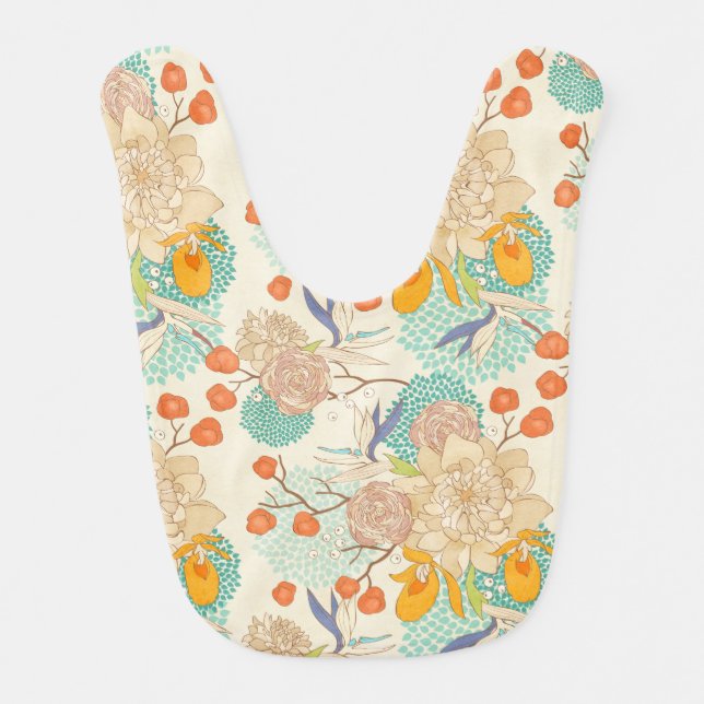 Colorful Floral Garden Pattern Baby Bib (Front)