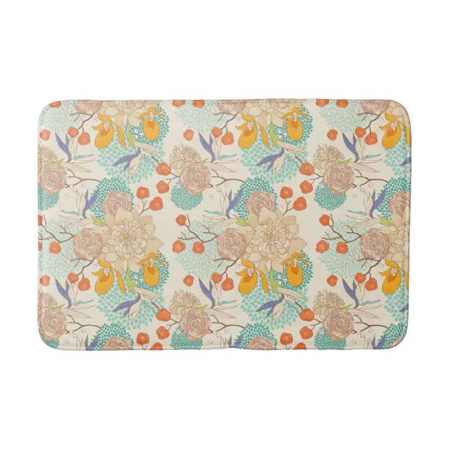 Colorful Floral Garden Pattern Bath Mat | Zazzle