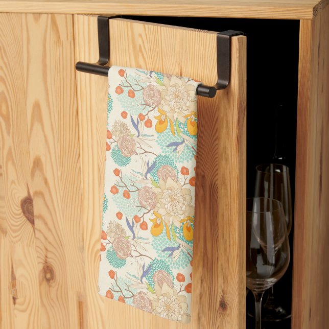 Colorful Floral Garden Pattern Kitchen Towel (Thirds Fold)