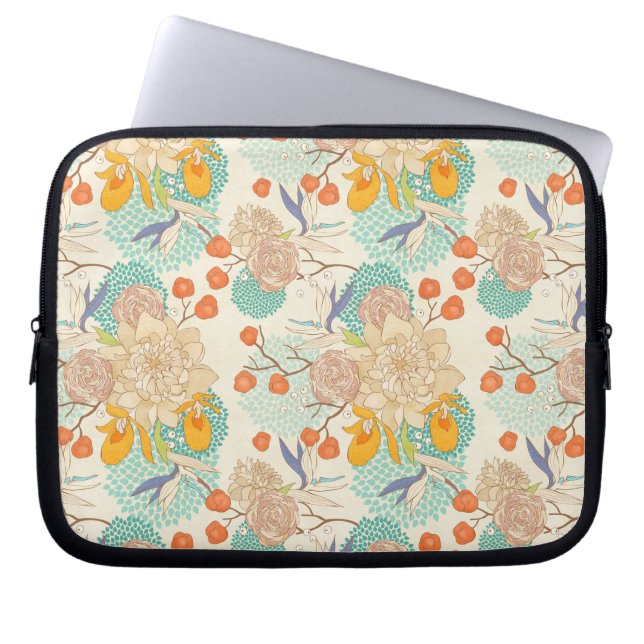 Colorful Floral Garden Pattern Laptop Sleeve (Front)