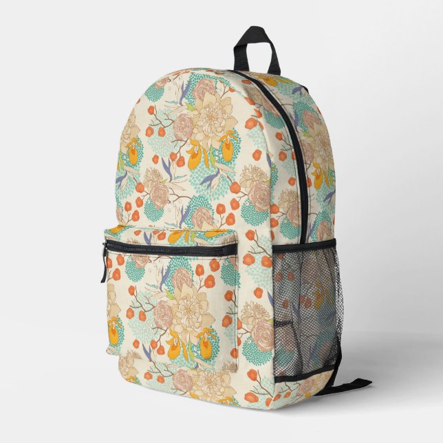 Colorful Floral Garden Pattern Printed Backpack (Back Corner Right)