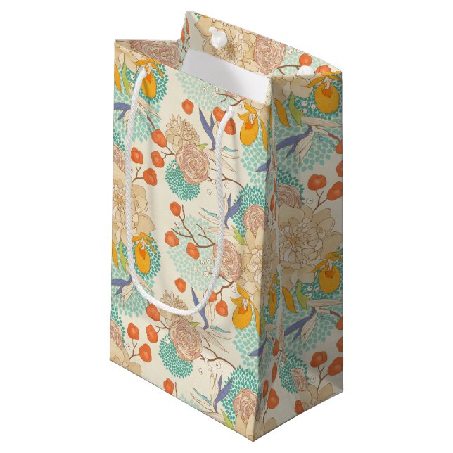 Colorful Floral Garden Pattern Small Gift Bag (Front Angled)