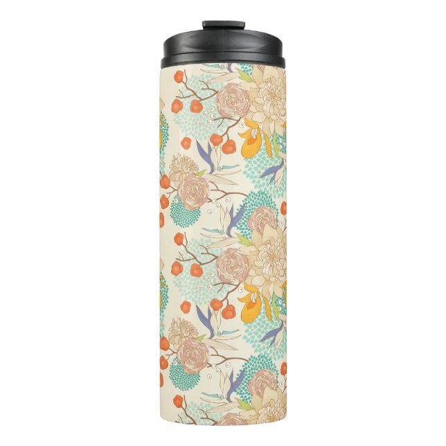 Colorful Floral Garden Pattern Thermal Tumbler (Front)