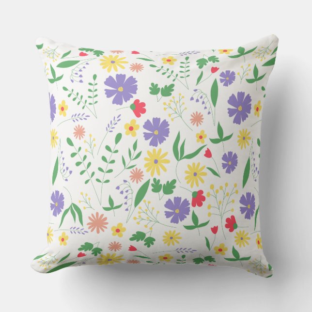 Colorful Floral Garden Pattern  Throw Pillow (Front)