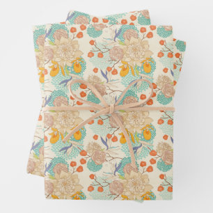 Colorful Floral Garden Pattern Wrapping Paper Sheets