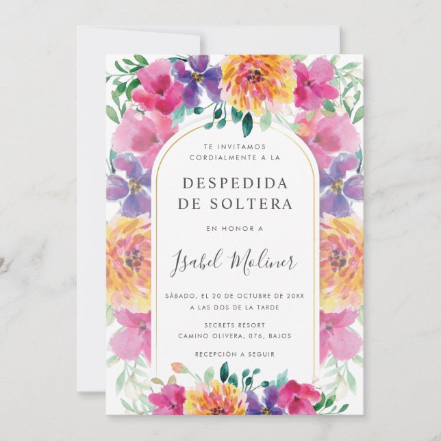 Colorful Floral Garden Spanish Bridal Shower Invitation (Front)