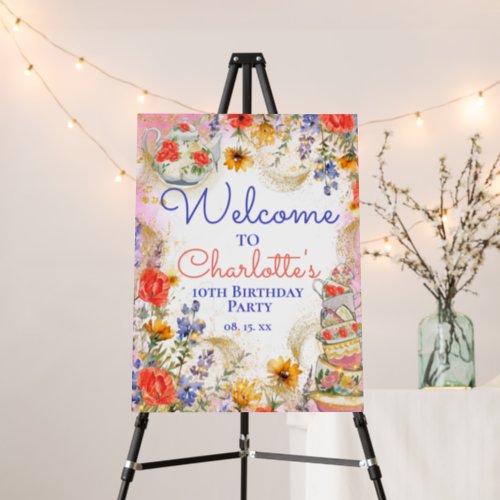 Colorful Floral Garden Tea Party Birthday Welcome Foam Board