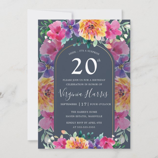 Colorful Floral Garden Twenty 20th Birthday Invitation (Front)