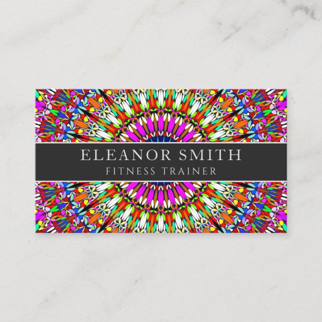 Colorful Floral Geometric Mandala Business Card (Front)