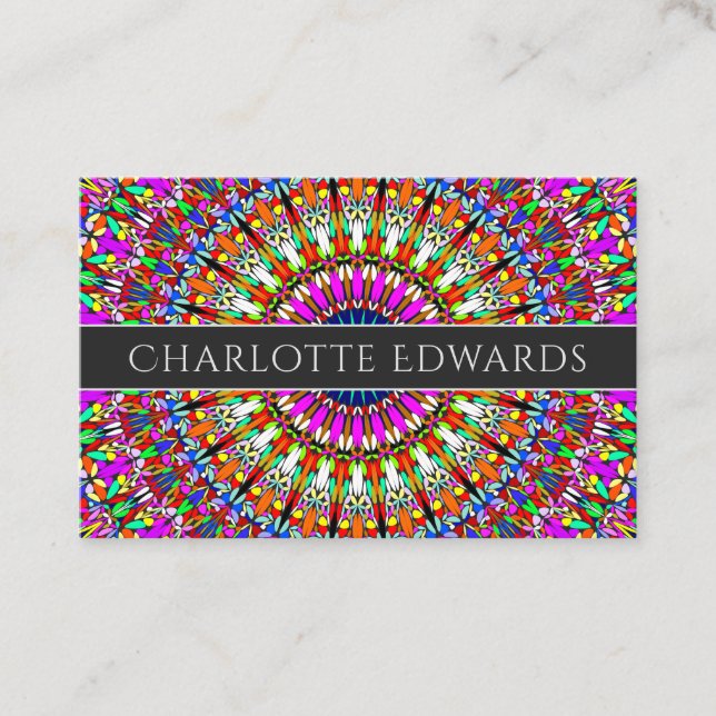 Colorful Floral Geometric Mandala Business Card (Front)